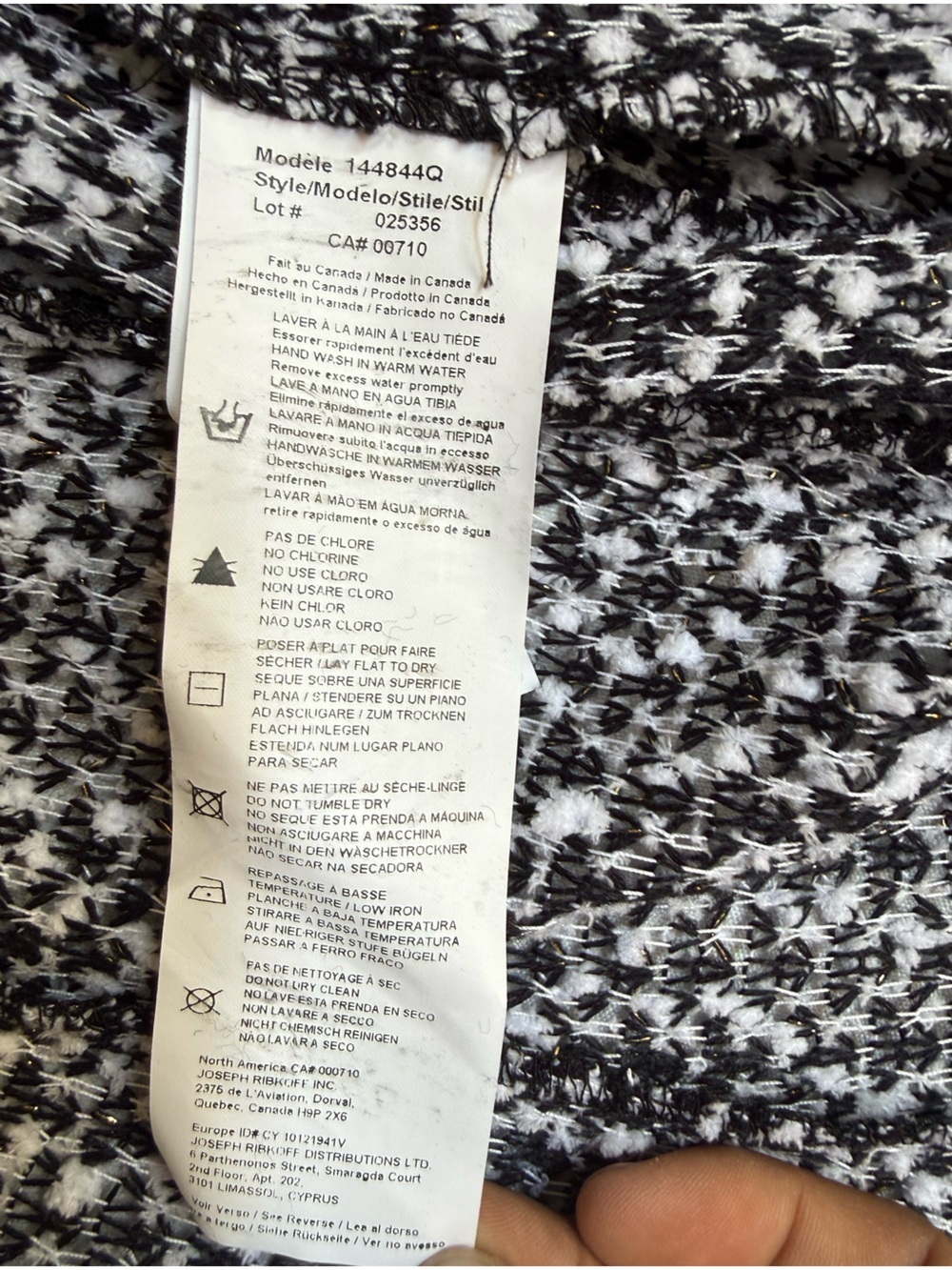 Joseph Ribkoff Black and White Textured Knit Blazer tweed ruffled collar jacket - Picture 10 of 16